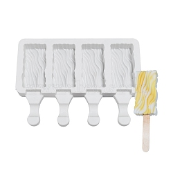 Food Grade DIY Rectangle Ice-cream Silicone Molds, Ice Pop Molds, for Making Ice Cream, 4 Cavities, White, 129x180x23mm, Inner Diameter: 69x33mm(DIY-D062-02B)