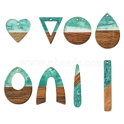 16Pcs 8 Styles Transparent Resin & Walnut Wood Pendants, with Glitter Powder, Mixed Shapes, 24~51.5x7.5~29x3~4mm, Hole: 1.4~2mm, 2pcs/style(RESI-FS0001-76)