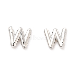 Brass Hollow Out Initial Letter Stud Earrings for Women, Platinum, Lead Free & Cadmium Free, Letter.W, 7x8x1.5mm, Pin: 0.8mm(EJEW-A044-01P-W)