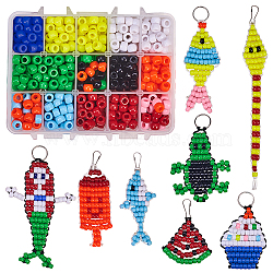 SUNNYCLUE DIY Ornament Accessories Making, with Resin Large Hole Beads, Iron Key Clasp Finding, Iron Split Key Rings and Polyester Cord, Mixed Color, 14x108x30mm(DIY-SC0007-09)