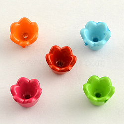 Opaque Acrylic Flower Bead Caps, Tulip Flower/Lily of the Valley, 6-Petal, Mixed Color, 9x7mm, Hole: 2mm(X-SACR-Q099-M45)