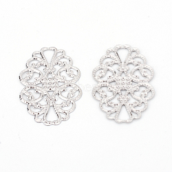 Iron Filigree Joiner Links, Etched Metal Embellishments, Platinum, 31x20x0.5mm, Hole: 6x3.5mm(IFIN-T002-36P)