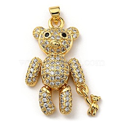 Brass with Cubic Zirconia Pendants, Long-Lasting Plated, Lead Free & Cadmium Free, Bear, Real 18K Gold Plated, 34.5x19x7mm, Hole: 4.5x3.2mm(KK-K341-37G)