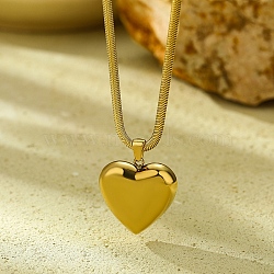 304 Stainless Steel Heart Pendant Flat Snake Chain Necklaces for Women, Golden, 18.66 inch(47.4cm), pendant: 27.5x25mm(NJEW-U012-01G)