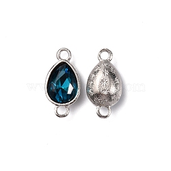 Alloy Glass Links, Connector Charms, Platinum, Teardrop, Blue Zircon, 18x9x4.5mm, Hole: 2mm(FIND-WH0110-038I)