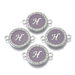 Alloy Enamel Links Connectors, with Crystal Rhinestones, Flat Round with Letter, Silver Color Plated, Letter.H, 22x16x2mm, Hole: 1.8mm(ENAM-TAC0003-01S-01H)