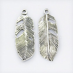 Alloy Pendants, Leaf, Cadmium Free & Lead Free, Antique Silver, 24x9x2mm, Hole: 1mm(PALLOY-R39-AS-LF)