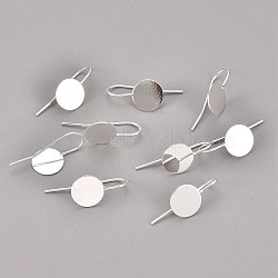 Brass Earring Hooks, Nickel Free, Silver, Tray: 10mm, 24x10x0.5mm, Pin: 0.7mm(X-KK-A093-S-NF)