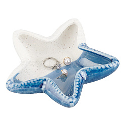 Ocean-themed Ceramic Jewelry Plate, Storage Tray for Rings, Necklaces, Earring, Starfish, 152x150x37mm, Inner Diameter: 130x133mm(DJEW-WH0015-108A)