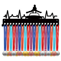 Iron Medal Holder Frame, Medals Display Hanger Rack, 20 Hooks, with Screws, Trampoline, Sports, 150x400mm, Hole: 5mm(ODIS-WH0028-064)