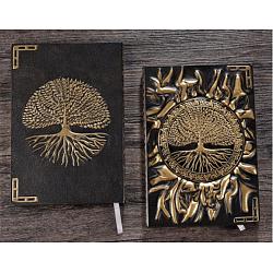 3D Embossed PU Leather Notebook, A5 Sun & Tree of Life Pattern Journal, for School Office Supplies, Antique Bronze, 215x145mm(OFST-PW0009-003A)