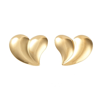304 Stainless Steel Stud Earrings, Heart, Golden, 20.5x24mm