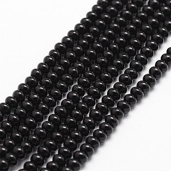Natural Black Onyx Beads Strands, Grade A, Dyed & Heated, Rondelle, Faceted, 4x2mm, Hole: 1mm, about 180pcs/strand, 15.16 inch~15.35 inch