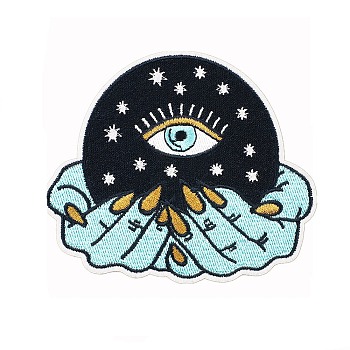 Hand & Crystal Ball Computerized Embroidery Cloth Iron on/Sew on Patches, Costume Accessories, Midnight Blue, 80x90mm