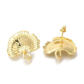 Rack Plating Leaf Brass Stud Earrings, Long-Lasting Plated, Lead Free & Cadmium Free, Real 18K Gold Plated, 22x24mm