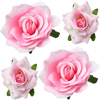 Cloth & Iron Alligator Hair Clips, with Rose Cloth Brooches, Pink, 67x65x41mm
