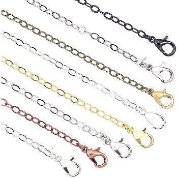 Brass Cable Chain Necklace Making, with Lobster Claw Clasps, Mixed Color, 32 inch(81.5cm), 5pcs/color, 40pcs/box