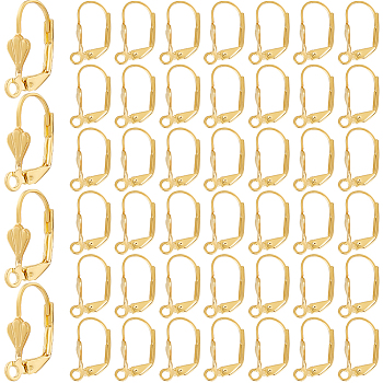 200Pcs Brass Leverback Earring Findings, Ear Wire with Loops, Golden, 18x10mm, Hole: 2mm