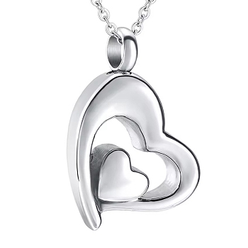 Stainless Steel Heart Pendant Urn Ashes Necklaces, Mini Cinerary Casket Pendant Cable Chain Necklaces, Stainless Steel Color, 0.79x0.79 inch(2x2cm)