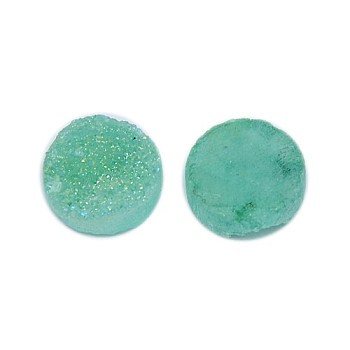 Electroplate Natural Druzy Crystal Cabochons, Flat Round, Dyed, Medium Aquamarine, 8x3~6mm