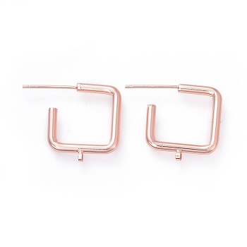 Brass Stud Earring Findings, with Loop, Ear Nuts and 925 Sterling Silver Pin, Rose Gold, 18~19x16x2mm, Hole: 1mm, Pin: 0.7mm