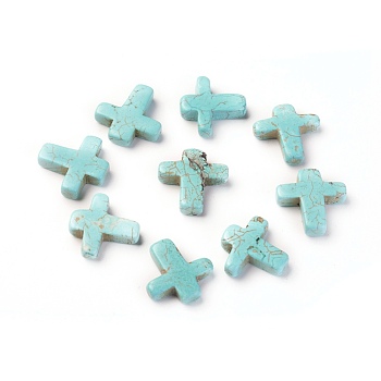 Natural Howlite Cabochons, Dyed, Cross, Turquoise, 15x15x4mm