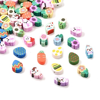 Easter Theme Handmade Polymer Clay Bead Strands, Mixed Color, 9~12.5x6~8.5x4~5mm, Hole: 1.4~1.8mm, 100pcs/set