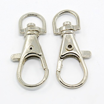 Alloy Swivel Lobster Claw Clasps, Swivel Snap Hook, Platinum, 35x13mm, Hole: 6mm