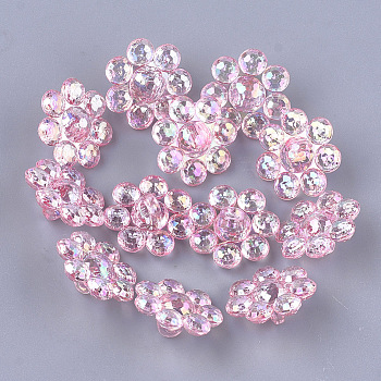 Transparent AS Plastic Shank Buttons, Pearlized, Faceted, Flower, Pink, 17.5~18x17.5~18x9mm, Hole: 3mm, about 850pcs/500g