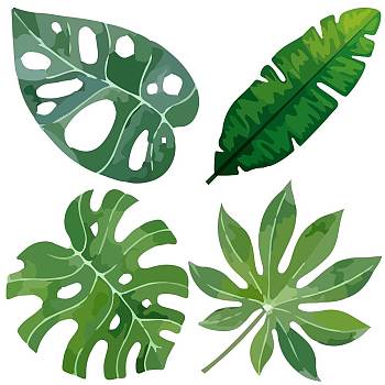 PVC Window Sticker, Flat Round Shape, for Window or Stairway  Home Decoration, Leaf, 160x0.3mm, 4 styles, 1pc/style, 4pcs/set