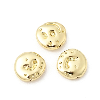 Brass Beads, Hammered Flat Round, Lead Free & Cadmium Free, Long-Lasting Plated, Rack Plating, Real 18K Gold Plated, 12.5x13x4mm, Hole: 1mm