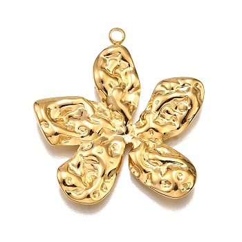 304 Stainless Steel Pendants, Textured, Flower Charm, Real 18K Gold Plated, 30x28x3mm, Hole: 2mm