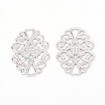 Iron Filigree Joiner Links, Etched Metal Embellishments, Platinum, 31x20x0.5mm, Hole: 6x3.5mm
