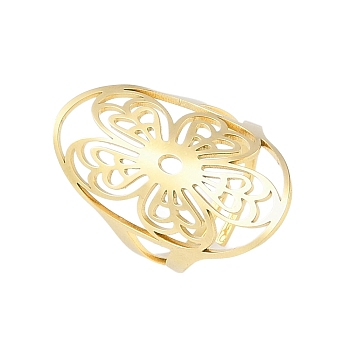 304 Stainless Steel Hollow Oval with Flower Adjustable Rings for Women, Golden, 33.5mm, Inner Diameter: 19mm