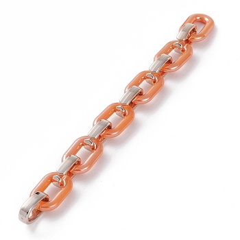 Handmade Opaque Acrylic Cable Chains, with CCB Plastic Quick Link Connectors, Dark Orange, 31.5x19.5x5.5mm, 24.5x15.5x6.5mm, 39.37 inces(1m)/strand