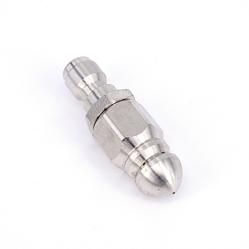 Brass Sewer Jetting Nozzle, for Pressure Washer, Stainless Steel Color, 55x18x18.5mm, Hole: 0.7mm and 7mm