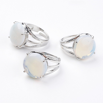 Adjustable Opalite Finger Rings, with Brass Findings, US Size 7 1/4(17.5mm), gemstone: 16mm