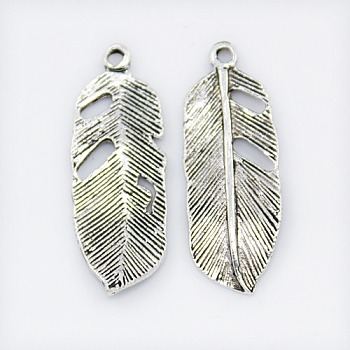 Alloy Pendants, Leaf, Cadmium Free & Lead Free, Antique Silver, 24x9x2mm, Hole: 1mm