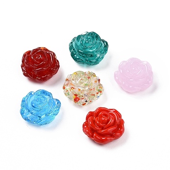 Handmade Lampwork Flower Beads, Rose, Mixed Color, 18x18x9.5mm, Hole: 1~1.6mm