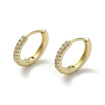 Brass Micro Pave Cubic Zirconia Hoop Earring, Long-Lasting Plated, Ring, Golden, 14.5x2mm