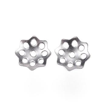 201 Stainless Steel Bead Caps, Flower, Multi-Petal, Stainless Steel Color, 8x2mm, Hole: 1mm