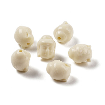 Opaque Acrylic Beads, Buddha, Floral White, 14x11x12mm, Hole: 2mm