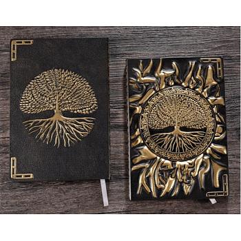 3D Embossed PU Leather Notebook, A5 Sun & Tree of Life Pattern Journal, for School Office Supplies, Antique Bronze, 215x145mm
