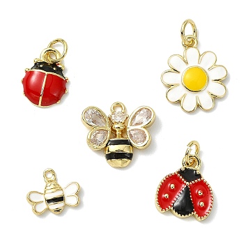10Pcs 5 Styles Brass Enamel Pendants, Mixed Color, 9~15x9~14.5x2~3mm, Hole: 1~3.4mm, 2pcs/style