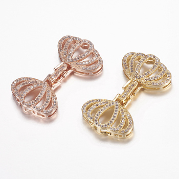 Brass Micro Pave Cubic Zirconia Fold Over Clasps, Rack Plating & Long-Lasting Plated, Cadmium Free & Nickel Free & Lead Free, Flower, Mixed Color, 40x22x5mm, Hole: 1~2.5x3~5mm