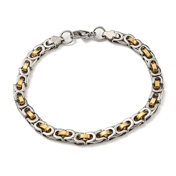 Two Tone 304 Stainless Steel Byzantine Chain Bracelet, Golden & Stainless Steel Color, 8-7/8 inch(22.6cm), Wide: 6mm