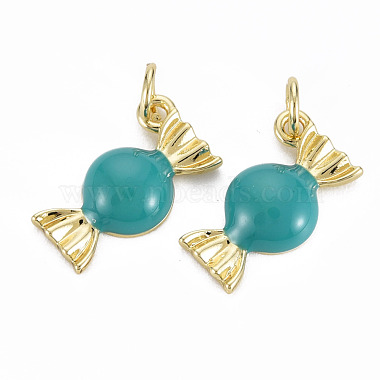 Real 16K Gold Plated Dark Turquoise Candy Brass+Enamel Charms