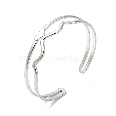 304 Stainless Steel Heart Wave Cuff Bangles(BJEW-L682-028P)-3