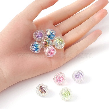 10 pièces 5 couleurs placage uv arc-en-ciel perles acryliques irisées(OACR-YW0001-56)-3