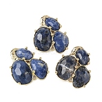 Natural Sodalite Links connectors, with Brass Findings, Faceted, Golden, 30.5~31x33x5mm, Hole: 1.8mm(G-E526-28J)